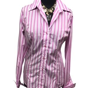 French Cuffs Pink & White Striped Blouse